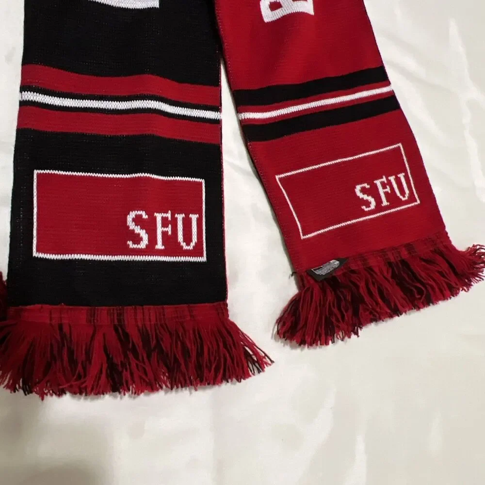 SFU Simon Fraser Beedie School Of Business Red White Scarf Tassels Double Lined